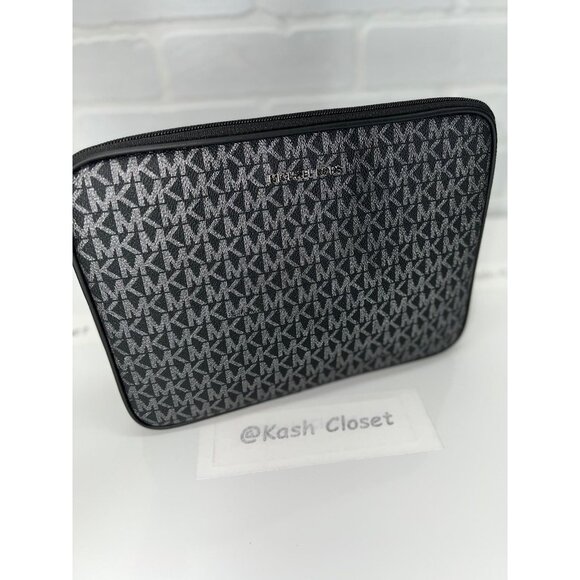 Michael Kors satchel medium purse ipad case kali tote shoulder bag black silver - Picture 7 of 11